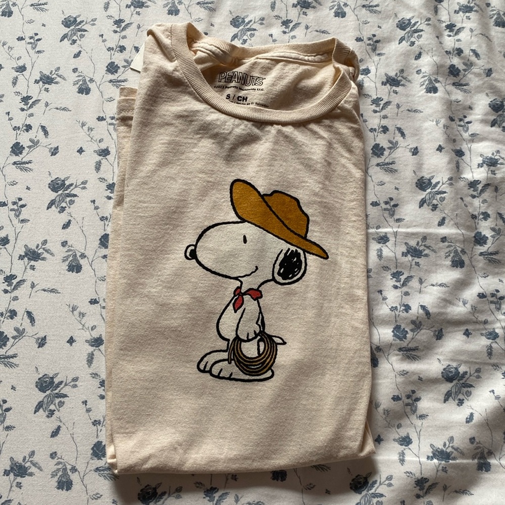 Peanuts Snoopy Rodeo Cowboy Graphic TShirt Womens Men Unisex Small Cream New NWT